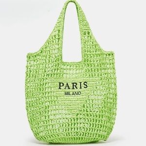Bohemian Green Straw Summer Travel Fashion Casual Shoulder Beach Tote Bag